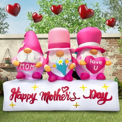 bbioc 7FT Long Inflatable Happy Mother's Day Decorations, Father's Day Inflatable Double Side Decorations, Three Gnomes Built-in LED Lighted Blow Up Decoration Home Yard Outdoor Indoor Decor