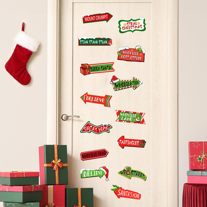 Mfault Christmas Whoville Wall Decals Stickers, Funny Xmas Red Green Road Signs Decorations Bedroom Art, Winter Holiday Gifts Home Kitchen Living Room Decor