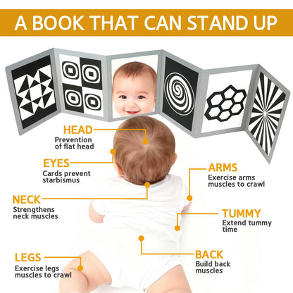 KUANGO Black and White High Contrast Tummy Time Mirror Toys Newborn Toys 0 6 Months Brain Development Infant Stimulating Sensory Baby Mirror Book 0-3 3-6 2 4 5 Months Old Baby Boy Girl Gifts