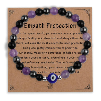 DLYFNVEV Empath Protection Bracelet Amethyst Black Tourmaline Hematite Triple Healing Anxiety Relief Crystal For Women Evil Eye Beaded Natural Stone Jewelry Gifts