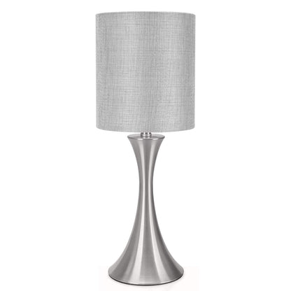 3 Way Touch Control Table Lamp, Dimmable Bedside Desk Lamp with Metal Base Modern Nightstand Lamp Stylish Grey Shade Simple Side Table Lamp for Bedroom, Living Room, Office or Den LED Bulb Included
