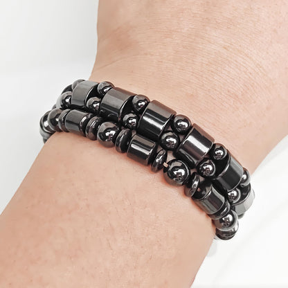 VIKI LYNN 2 Pcs Hematite Magnetic Bracelets for Women and Men Hematite Magnetic Stone Beads Adjustable Magnetic Bracelet Wristband Dainty Jewelry Gift for Mom, Dad, Wife, Friend, Couple
