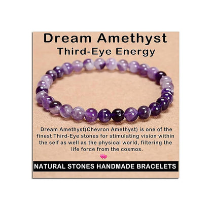 AD Beads Handmade Gemstone Stretch Elastic Bracelet Crystal Reiki Nature's Beauty and Spiritual Essence Unisex (4mm, Dream Amethyst (Third-Eye Energy))