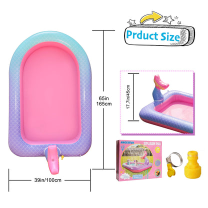 Ancesfun 65" Mermaid Splash Pad & Sprinkler for Kids, Large Outdoor Water Play Mat Summer Inflatable Wading Pool, Fun Sprinkler Water Toys for Toddlers Babies Boys Girls Age 3+ -Pink