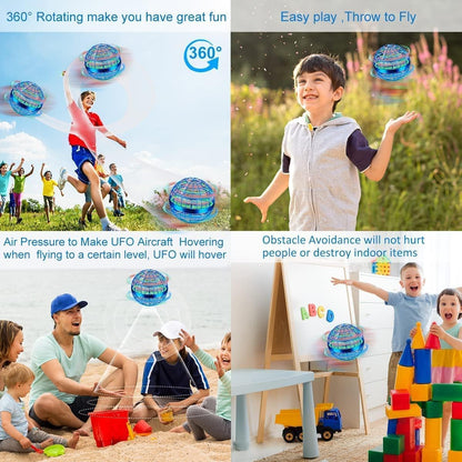 Junywell Flying Orb Ball Toy, Hover Hand Mini Drone Cosmic Globe, Fly Spinners for Kids Adults Indoor Outdoor Toys, Cool LED Lights Toys for 6 7 8 9 10+ Years Old Boys Girls Gift Blue