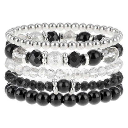 5 Pcs Beaded Stretch Bracelets Black Stackable Bracelets Crystal Bead Bracelet Boho Beaded Bracelets Stretch Layering Crystal Stone Beaded Bracelets Trendy Costume Jewelry Gifts for Women