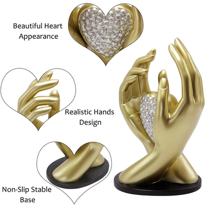 Spring Decorations Wedding Couple gifts,Table Statues Gold Home Decor Aesthetic Lover Figurine-Heart Hands Sculpture for Living Room Bedroom Shelf Office Decor,Anniversary Birthday Gifts for Women Men