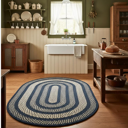 Charleston Oval Braided Rugs 27x45 - Ideal as Black and Tan Kitchen Rugs for Primitive Decor