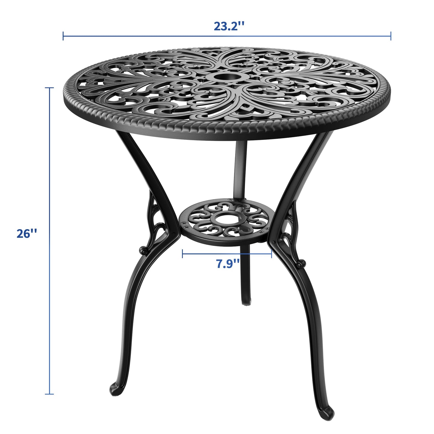 IDEALHOUSE Patio 23''Cast Aluminum Side Table with Umbrella Hole,Outdoor Small Coffee Tables,Anti-Rust Bistro Table,Round End Table,Outdoor Furniture for Indoor,Patio,Garden,Porch,Balcony(Retro Black)
