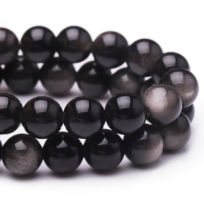 Chicager Natural Stone Beads for Jewelry Making,8mm Obsidian Polished Smooth Round Gemstone Beads for Bracelet Necklace 15 Inch