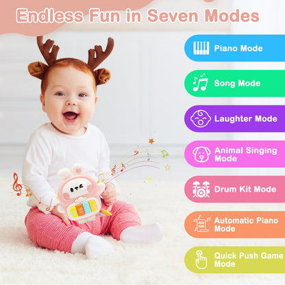 Redbeann Baby Musical Toys 6-12 Months, Rabbit Piano for Baby Musical Toys for Toddlers 1-3, Busy Board with Music & Light, Birthday Toy for Infant Toddler 1 Year Old Boy Girl Gifts (Pink)