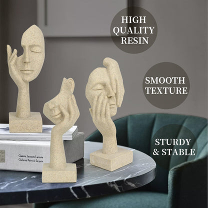 prosfalt 3 Pcs Thinker Statue,Modern Home Resin Sculptures,Collectible Figurines for Home Office Bookshelf Desktop Decor(Sandstone)