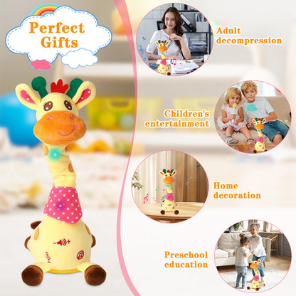 LLUKEME Dancing Talking Giraffe Toy for Baby Girl & Boy, Interactive Stuffed Animal Baby Toy Repeating What You Say, Glowing Musical Giraffe Gifts for Toddlers 1-3 Years Old, for Kids (Giraffe)
