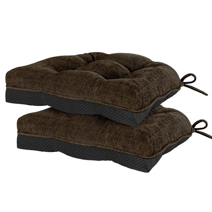 HARBOREST Chair Cushions for Dining Chairs Set of 2 - Chenille Tufted Kitchen Chair Cushions with Ties and Non-Slip Bottom, Foam Chair Pads for Dining Chairs, 17" x 17", Chocolate