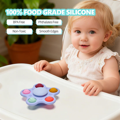 Silicone Suction Cup Spinner Toy for Babies&Toddlers – Food-Grade Safe & Fun Sensory Toy for Teething & Play – Perfect Baby Bath, High Chair & Travel Toy, Ideal Baby Gift (Sky Style)