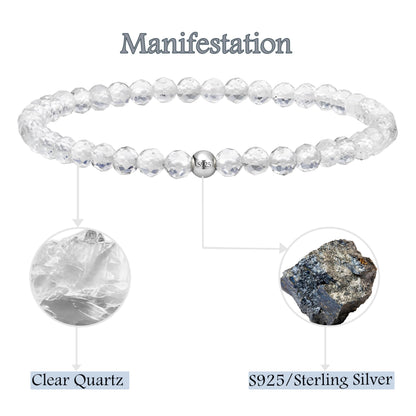 Farfume Clear Quartz - Manifestation - Beaded Bracelets for Women,Handmade Natural Stone 4mm Beads 925 Sterling Silver Stretch Bracelets, Chakra Gemstone Jewelry Gifts for Mom