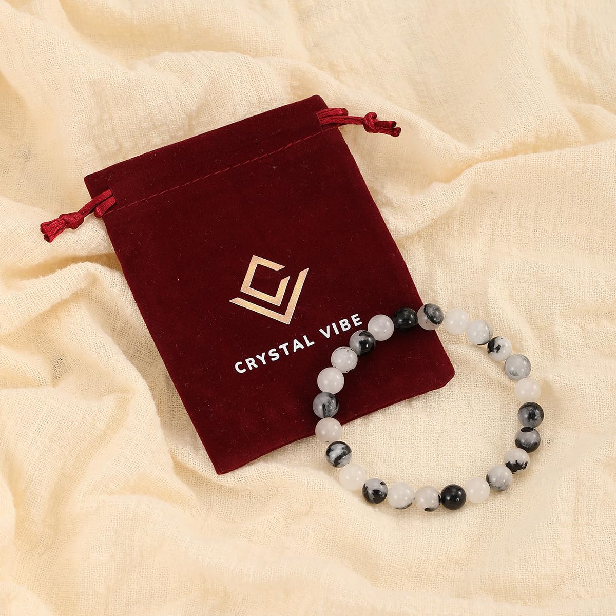 Crystal Vibe Manifestation Bracelet - Handmade Natural Black Rutile Tourmaline Quartz Stone 8mm Beaded Bracelet - Yoga Bracelet Gift for Him Her - Elastic Adjustable Size