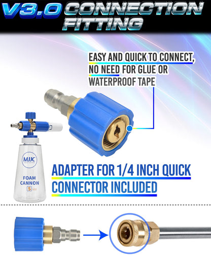 MJJC Foam Cannon S V3.0 (Thicker Snow Foam Technology) with 1/4 Inch Quick Connector for Pressure Washer & MJJC Foam Soap(20 fl oz) Kit