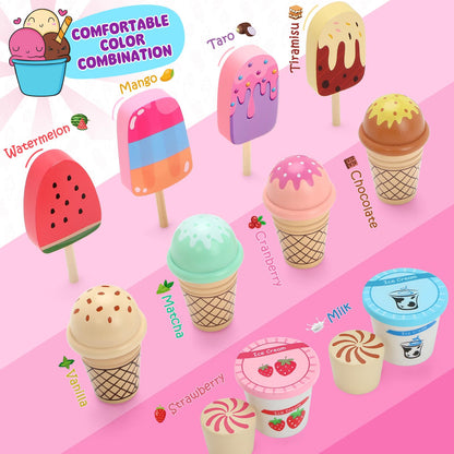 INNOCHEER Ice Cream Toy, Wooden Ice Cream Play Set, Pretend Play Kitchen Toys, Ice Cream Toys for Toddlers, Ice Cream Shop Playset Play Store, Gifts Toys for 3 4 5 6 7 8+ Year Old Girls Boys