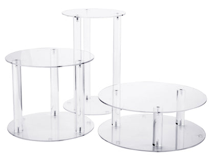 Jusalpha 3 Tier Large Acrylic Glass Round Wedding Cake Stand, Food Display Stand, Cupcake Stand, Dessert Display Platter WCS02 (3 tier with base tier)