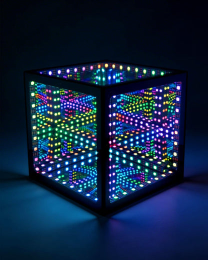 Nobiggie Infinity Mirror Cube Ambient Lighting, 3D Deep Space RGB LED Mood Light with Music Rhythm Sync, Futuristic Hypercube Decor for Home, Bedroom & Living Room (Space Black, Plus - 6 Inch)