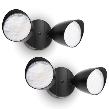 UME 2-Packs 2500 Lumen 32 Watt 28 LED Dual-Head Floodlight Outdoor, Full Metal Design, Waterproof Exterior Security Wall Light 5000K for Patio, Garden, Yard-Black