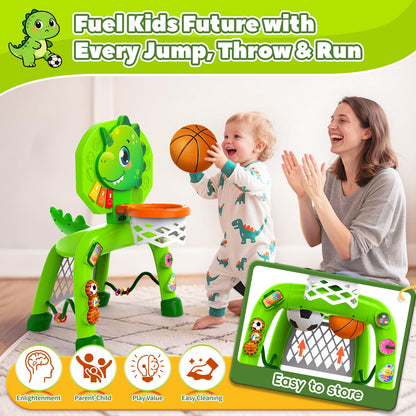 Thusine Toddler Basketball Hoop & Soccer Goal, Toys for 1 2 3 Year Old Boys, Kids Sports Toy with Light Sound Music, Toys for Baby 12-16-18 Months, Christmas Birthday Gifts for Ages 1-3