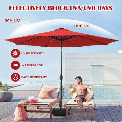 Sundale Outdoor Olefin 5-Year-Non-Fading Solar 104 LED 11FT Solar Patio Umbrella with Sand Bag Base, Outdoor Umbrella with Tilt and Crank, Red