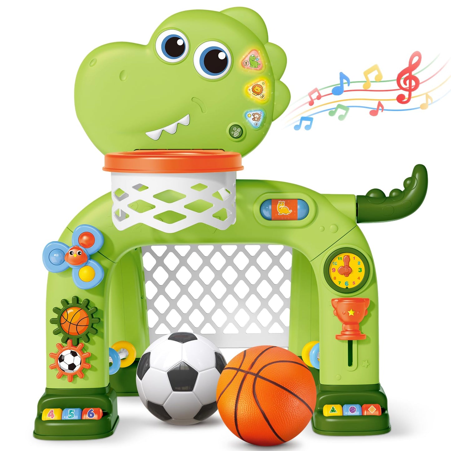 AuroTops Toddler Basketball Hoop & Soccer Goal Toy,Dinosaur Toys with Light & Music,Musical Toys for 1 Year Old Boy Girl Learning Toy for Toddlers 1-3 Birthday Gifts for 1 Year Old Boys