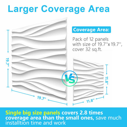 STICKGOO Wave Wall Panels for Interior Wall Decor, White 3D Wall Panels Accent Wall, Paintable 3D Wall Decor Covering Panels for Living Room Bedroom, Pack of 12 Tiles