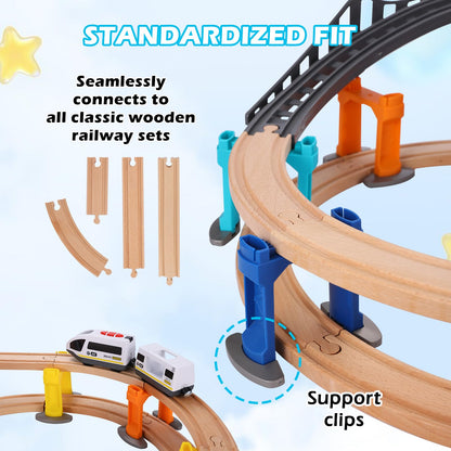 60Pcs Wooden Train Track Set, 203-inch Track Length, Train Bridge Toy Set for Toddlers, Scenario Building Blocks Toddler Toys with Airplane and Magnetic Crane, Birthday Gift Ideas for Boys and Girls