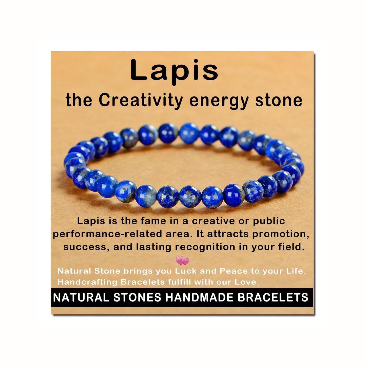 AD Beads Handmade Gemstone Stretch Elastic Bracelet Crystal Healing Reiki Nature's Beauty and Spiritual Essence Unisex (6mm, Lapis Lazuli)