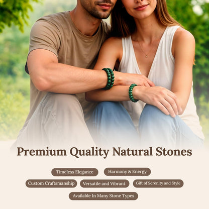 Elm City Direct 8mm Natural Stone Beaded Bracelet – Unisex Crystal Stretch Bracelets for Men & Women, Chakra & Healing Jewelry, Gift-Ready Beaded Bracelets (Malachite, 8mm)