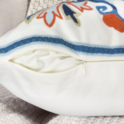 Alysheer Embroidered Fall Decorative Throw Pillow Cover 18"x 18" Set of 2, Boho Navy Blue Floral Embroidery Patterned Cotton Cushion Case for Sofa Couch Living Room Bedroom Outdoor