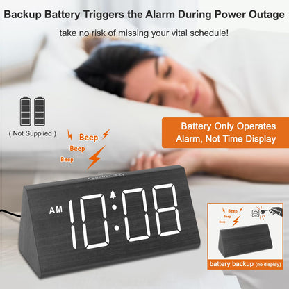 DreamSky Wooden Digital Alarm Clocks for Bedrooms - Electric Desk Clock with Large Numbers, USB Port, Loud Alarm for Heavy Sleepers, Adjustable Volume, Dimmer, DST, Wood Décor Gifts, Adapter Powered