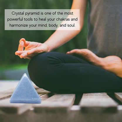 Amazing Gemstone Angelite Pyramid Crystal Healing Stones - 2" Great Pyramid Figurine of Natural Stone Pyramid for Meditation, Reiki, Chakra Balancing and Crystal Pyramids Grid