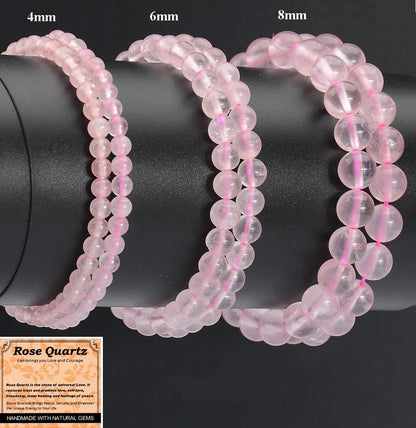 MASSIVE BEADS Rose Quartz - Love and Courage - Handmade Yoga Stretch Elastic Bracelet Natural Stone Crystal Healing Power Energy Gifts for Unisex Adult 4mm