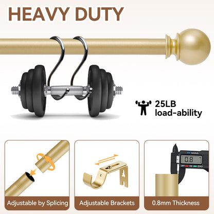 Gold Curtain Rod for Windows 28 to 48 Inch, 5/8 Inch Diameter Heavy Duty Splicing Adjustable Curtain Rods With Brackets, Easy to Install, Suitable for Bedroom, Patio and Outdoor
