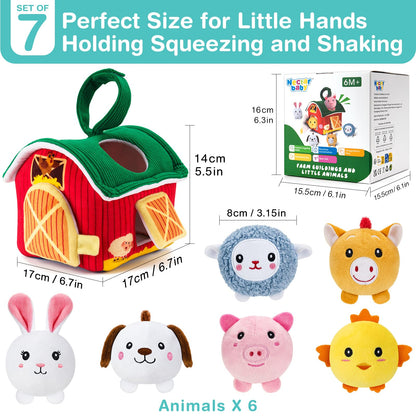 NECTAR BABY Soft Baby Sensory Toys - First Surprise Barn with 6 Stuffed Farm Animals - Rattles, Crinkles, Squeak, Mirror - Montessori Toys for 6-12 Months Infant & 1-3 Years Toddler Gifts & Travel Toy