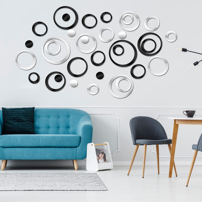 Outus 72 Pieces Acrylic Circle Mirror Wall Sticker Round Wall Decor Decals Removable DIY Adhesive for Living Room Bedroom Home Decoration(Black,Sliver,Gold)