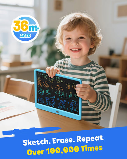 TEKFUN 12 Inch LCD Writing Tablet for Kids, Coloring Drawing Pad, Mess Free Doodle Board, Airplane Travel Toys for Boys and Toddlers, Road Trip Essentials, Gifts for 3 4 5 6 7 8 Year Old Girls(Blue)