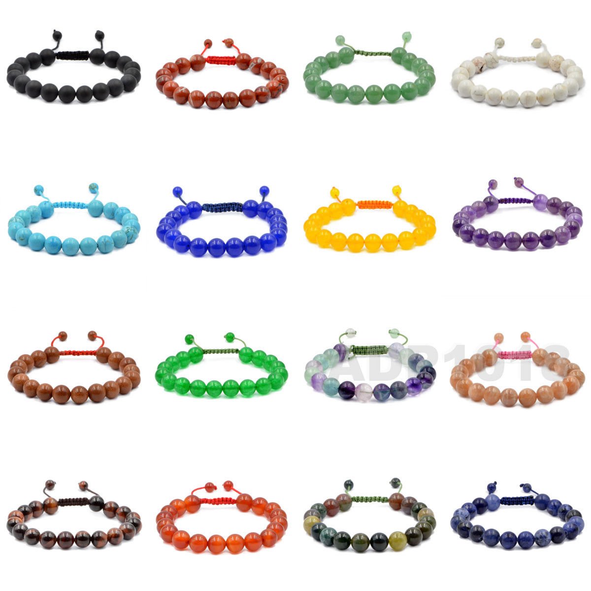 AD Beads Natural 8mm Gemstone Bracelets Healing Power Crystal Macrame Adjustable 7-9 Inch (Amethyst)