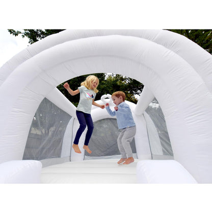 Bounceland Daydreamer Cloud Bounce House w/Ball Pit, Neutral Bouncer with Slide, 11.8 ft L x 6.9 ft W x 5.9 ft H, UL Blower Included, Basketball Hoop, 30 Pastel Plastic Balls, Trendy Bouncer for Kids