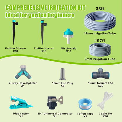 Drip Irrigation System Kit 230FT - Automatic Watering System with Quick Connector, Complete Water Irrigation System for Garden Lawn with 12mm 6mm Irrigation Tubing Adjustable Emitters