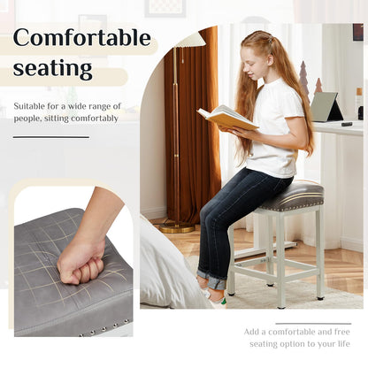 Sweetcrispy 24 inch Bar Stools Set of 2, Upholstered Modern Counter Height Bar Stools for Kitchen Island Modern PU Leather Sadless Stools Chair with Metal Base and Footrest, Grey