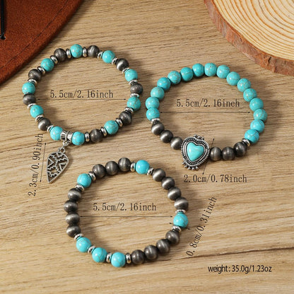 Meztole Turquoise Western Cowgirl Bracelets for Women Handmade Stackable Turquoise Beaded Stretch Bracelet Vintage Rodeo Western Jewelry Set Country Cowboy Outfit Accessories (3)
