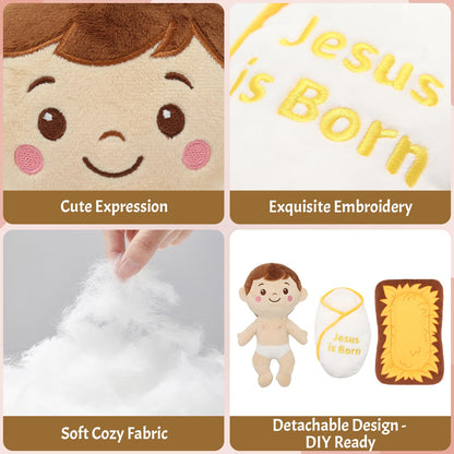 Yelakey Jesus Plush 12", Baby Jesus Plush Stuffed Doll for Nativity Manger Scene, Cute Plushie Gift Toys for Kids, Christian Stuff Religious Party Toys, Church Easter Christmas Baptisms Favors