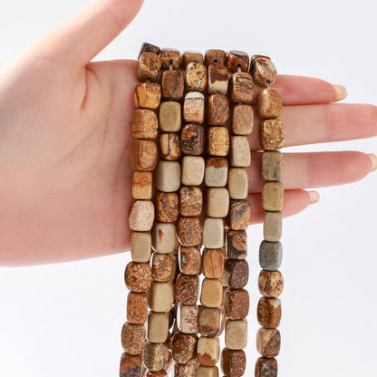 Natural Large Brown Picture Jasper Cube Stone Beads 8x11mm 38cm/str Loose Semi Gemstone Stone Square Beads for Making Bracelets Necklace