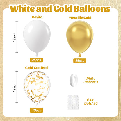 60pcs Gold and White Balloons 12inch, White and Gold Balloons with Metallic Gold Confetti Balloons for Graduation Wedding Engagement Birthday Party Decorations
