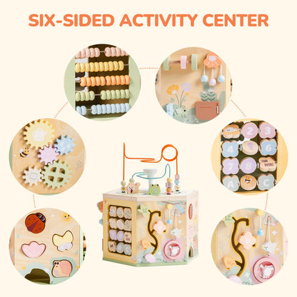 ROBUD Wooden Activity Cube, Montessori Toys for 1+ Year Old, Educational Toy with 13 Functional Areas, Fountain Garden Theme for Baby Boys & Girls